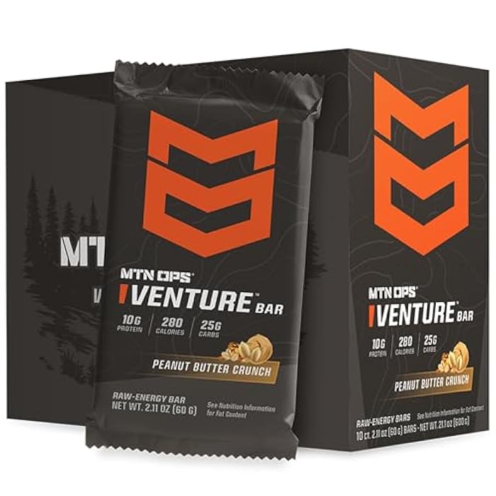 MTN OPS Venture Bar – Peanut Butter Crunch Energy Bar, Gluten-Free High Protein Snack with 10g Protein, Peanut Butter Protein Bar for Hiking & On-the-Go Fuel, 10 Bars - Image 1
