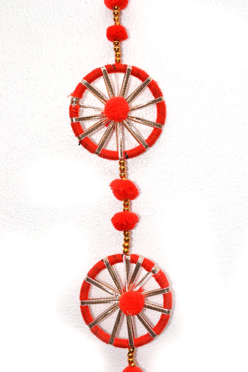 CraftVatika Pom Pom Wall Hanging Latkans for Home Decorations, Pom Pom Chakri with Bell Hanging Strings Decorations for All Festival Decorations, Decorative Items for Home(4 Pc`s) - Image 3