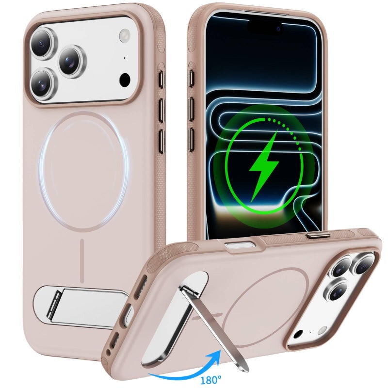 غطاء MagSafe بPC لـ iPhone 14 / 14 Plus / 14 Pro / 14 Pro Max مع حماية من السقوط وحامل قائم مع مقاوم للصدمات مع مغناطيس قوي مع ملمس ناعم باللون Gold مغناطيسي بوظيفة حامل - ModaStar - Image 1