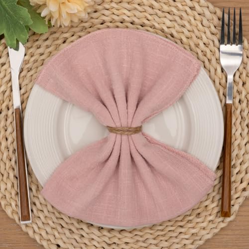 LINXTAR Cheesecloth Gauze Napkins 10 Pack 16x16 Inches Dusty Rose Bulk Vintage Handmade Cotton Cloth Napkins Events Decorative Rustic Soft Boho Dinner Napkins for Parties Wedding Everyday Use