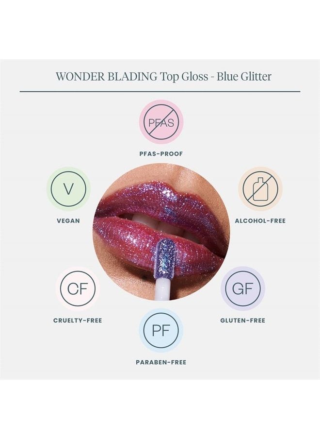 Wonderskin - WONDER BLADING Top Gloss - Clear Lip Gloss, High Shine Finish, Hydrating Lip Gloss, Lip Makeup (Glitter Blue) - Image 1