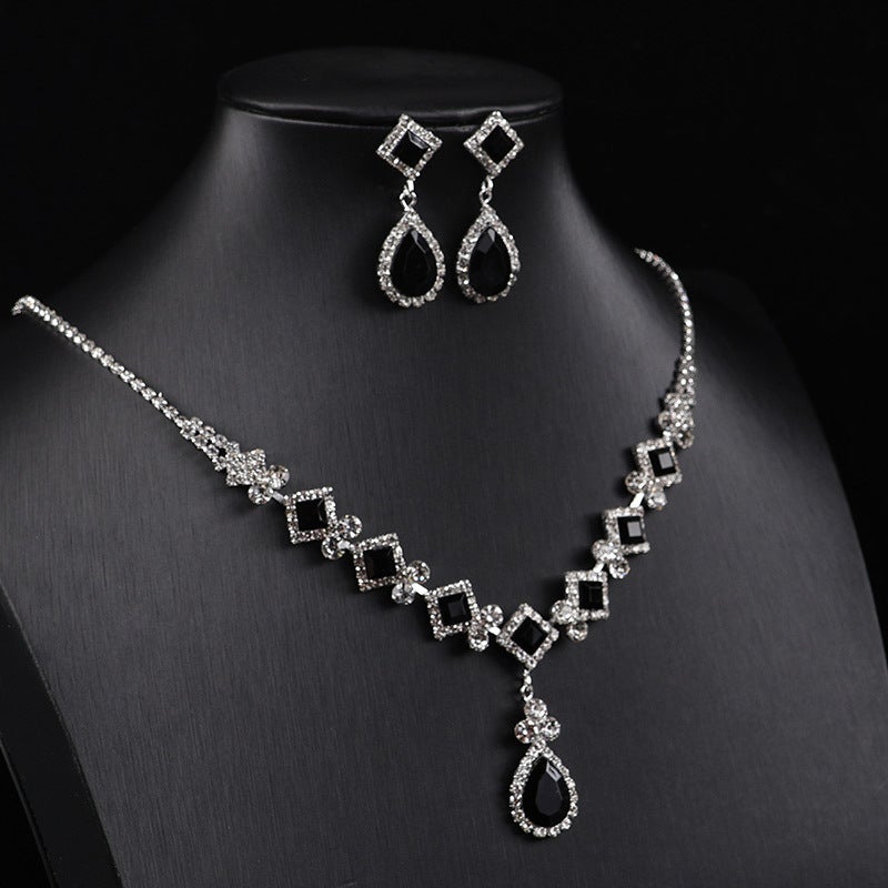 Cross-Border New Square Simple Rhinestone Water Drop Jewelry Set Elegant Party Wedding Accessories Necklace - Image 2