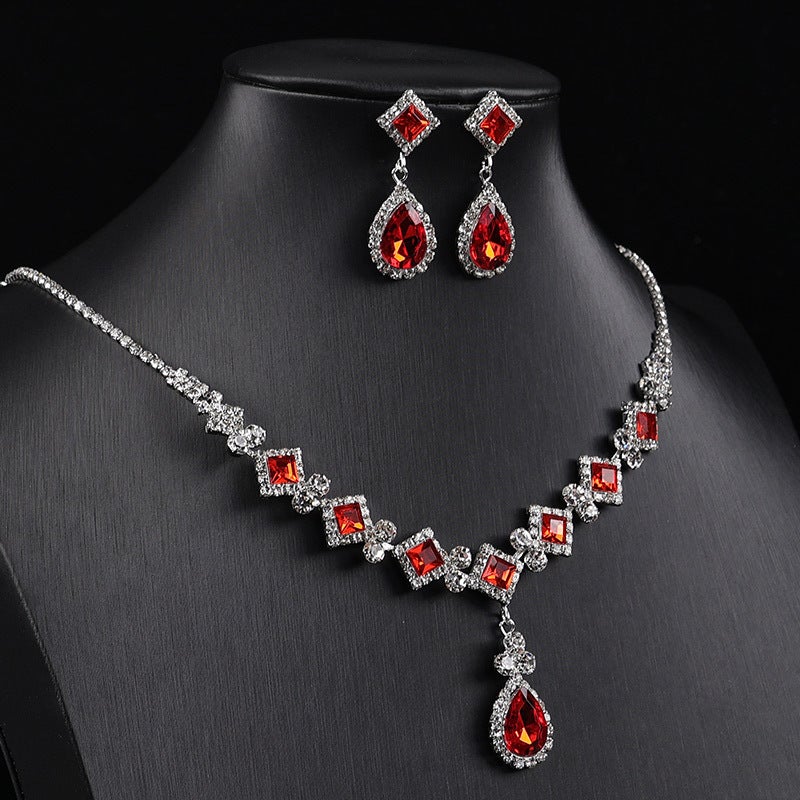 Cross-Border New Square Simple Rhinestone Water Drop Jewelry Set Elegant Party Wedding Accessories Necklace - Image 3