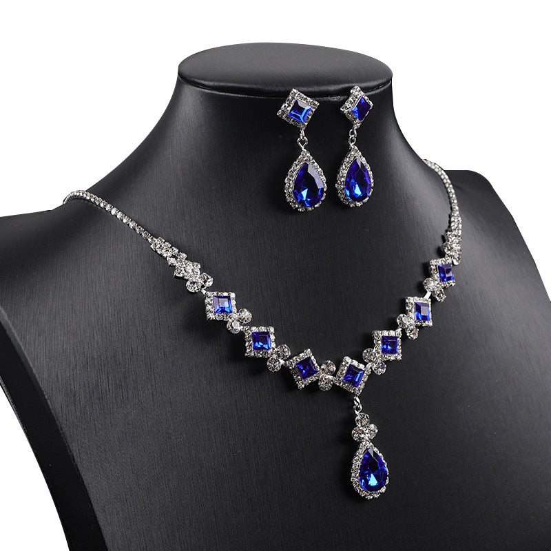 Cross-Border New Square Simple Rhinestone Water Drop Jewelry Set Elegant Party Wedding Accessories Necklace - Image 5