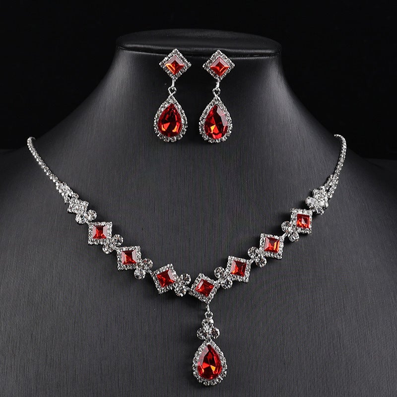 Cross-Border New Square Simple Rhinestone Water Drop Jewelry Set Elegant Party Wedding Accessories Necklace - Image 4