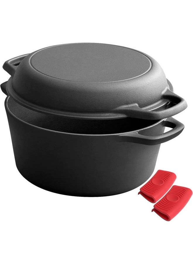 L&E 2-in-1 Pre-Seasoned Cast Iron Dutch Oven Pot with Skillet Lid Cooking Pan,Cast Iron Skillet Cookware Pan Set with Dual Handles Indoor Outdoor for Bread,Frying,Baking,Camping,BBQ  - Image 1