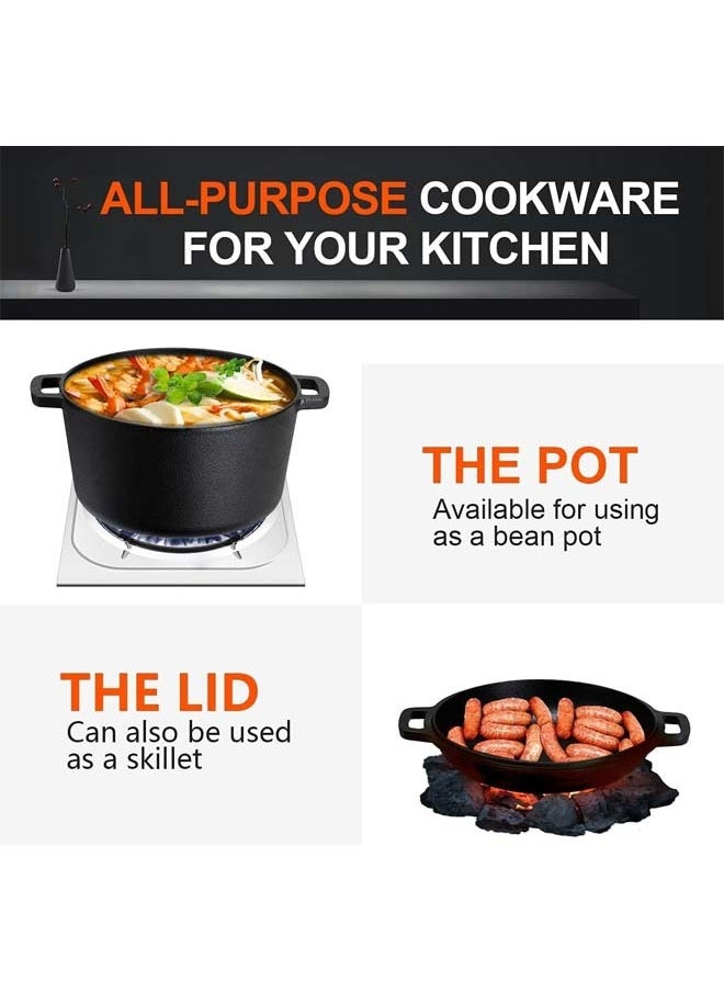 L&E 2-in-1 Pre-Seasoned Cast Iron Dutch Oven Pot with Skillet Lid Cooking Pan,Cast Iron Skillet Cookware Pan Set with Dual Handles Indoor Outdoor for Bread,Frying,Baking,Camping,BBQ  - Image 4