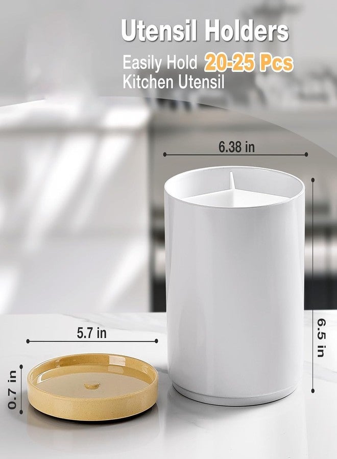 Meolibour Extra Large Porcelain Like Kitchen Cooking Utensil Holder, 360° Rotating Utensil Crock, 7.2" Unbreakable for Countertop, for Farmhouse Kitchen Decor with Rotatable and Detachable Base - Image 3