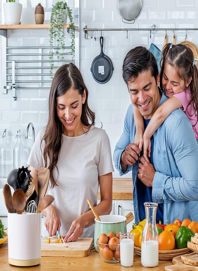 Meolibour Extra Large Porcelain Like Kitchen Cooking Utensil Holder, 360° Rotating Utensil Crock, 7.2" Unbreakable for Countertop, for Farmhouse Kitchen Decor with Rotatable and Detachable Base - Image 5