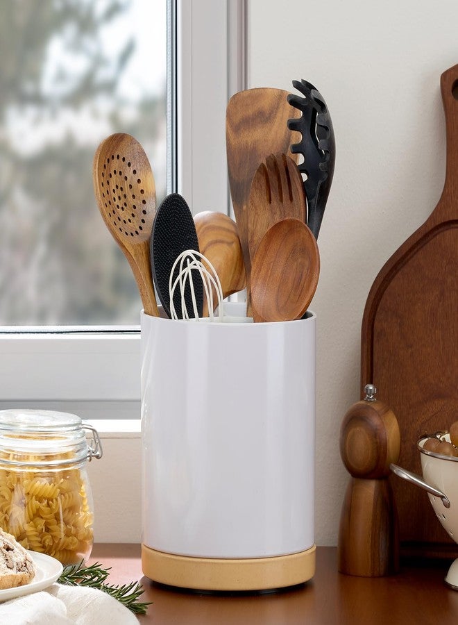 Meolibour Extra Large Porcelain Like Kitchen Cooking Utensil Holder, 360° Rotating Utensil Crock, 7.2" Unbreakable for Countertop, for Farmhouse Kitchen Decor with Rotatable and Detachable Base - Image 4