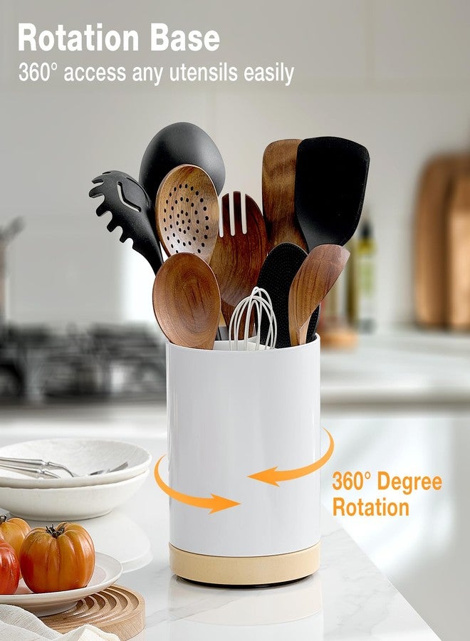 Meolibour Extra Large Porcelain Like Kitchen Cooking Utensil Holder, 360° Rotating Utensil Crock, 7.2" Unbreakable for Countertop, for Farmhouse Kitchen Decor with Rotatable and Detachable Base - Image 2