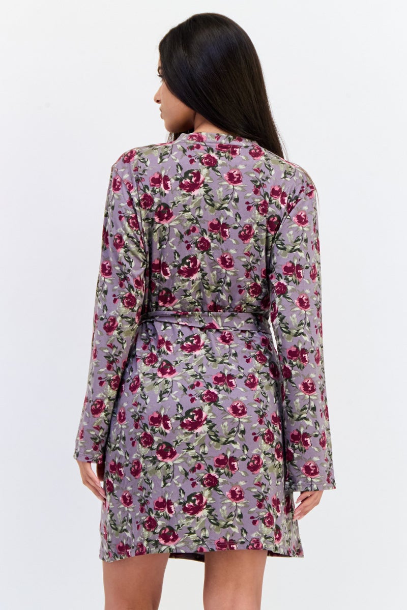 VINCE CAMUTO Women 2 Pieces Floral Print Night Dress And Robe Sleepwear Set, Multicolor  - Image 2