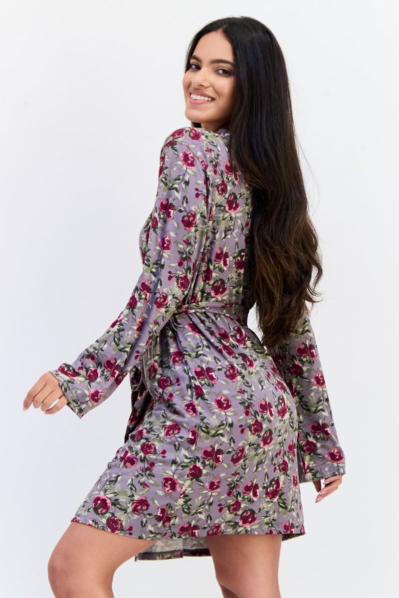 VINCE CAMUTO Women 2 Pieces Floral Print Night Dress And Robe Sleepwear Set, Multicolor  - Image 4