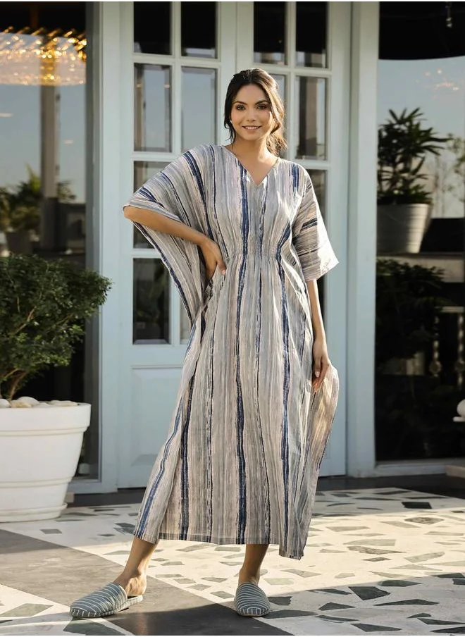 سانسكريتي هومز Sanskrutihomes Printed Pure Cotton V-Neck Kaftan Nightdress
