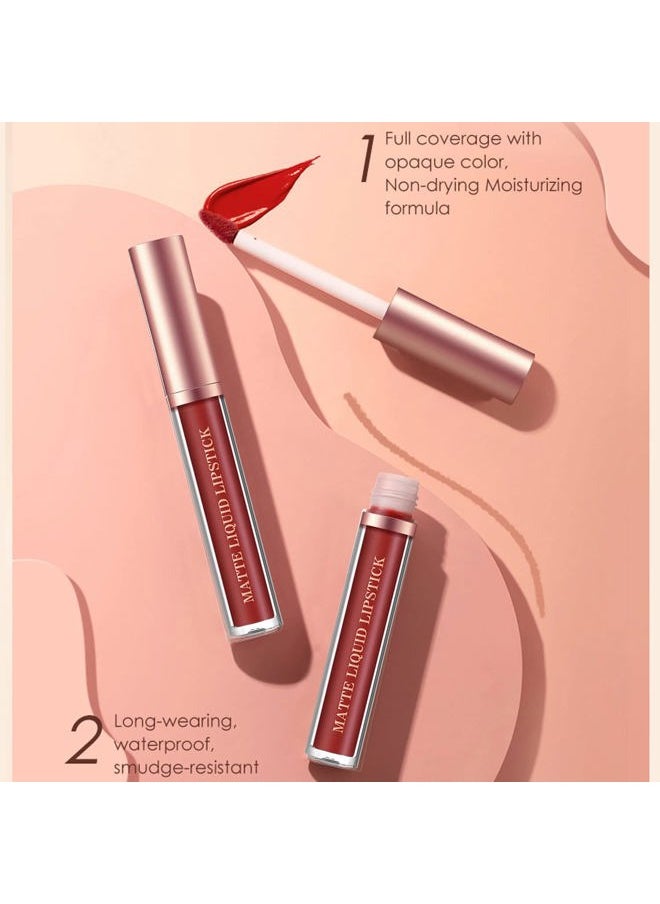 Bestland 6Pcs Matte Liquid Lipstick and Lip Liner Set, Non-Stick Cup Not Fade Waterproof 24 Hour Lip Gloss Nude Brown Lip Liner Pencil for Women, labiales mate 24 horas originales (Set B)  - Image 2