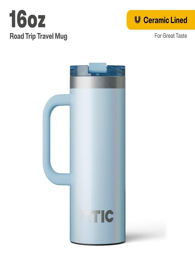 RTIC 16oz Road Trip Travel Mug with Lid and Handle, Insulated, Stainless Steel, Metal, Double Wall Vacuum-Insulation, Ceramic Lined, Portable Coffee, Tea Cup for Hot and Cold Drink, RTIC Ice Glitter - Image 2