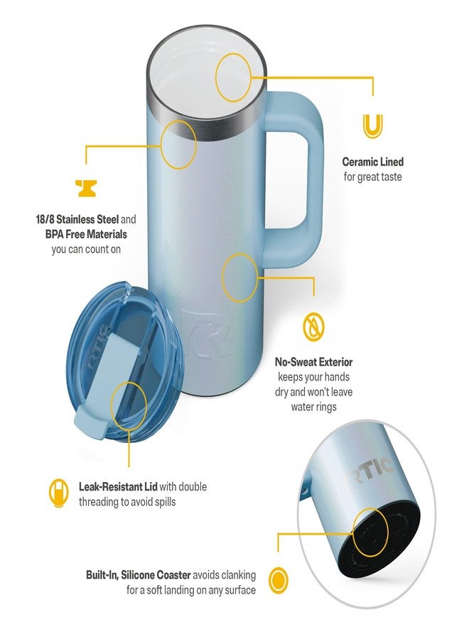 RTIC 16oz Road Trip Travel Mug with Lid and Handle, Insulated, Stainless Steel, Metal, Double Wall Vacuum-Insulation, Ceramic Lined, Portable Coffee, Tea Cup for Hot and Cold Drink, RTIC Ice Glitter - Image 4