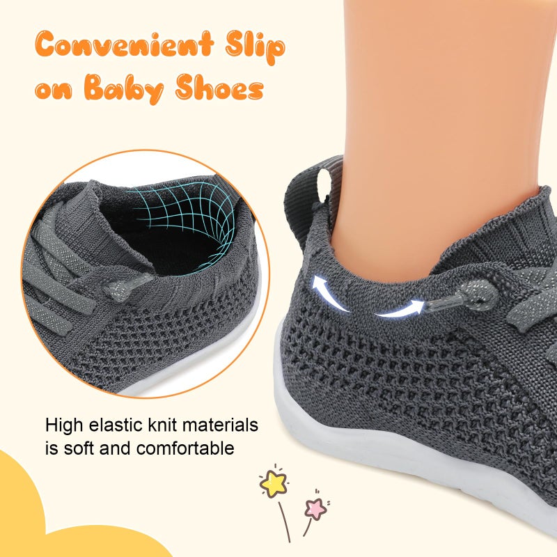 JIASUQI Baby Shoes for Infant Boys Girls Walking Shoes Toddler Sneakers Socks for Toddler Grey 12-18 Months - Image 4