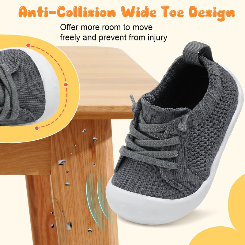 JIASUQI Baby Shoes for Infant Boys Girls Walking Shoes Toddler Sneakers Socks for Toddler Grey 12-18 Months - Image 3