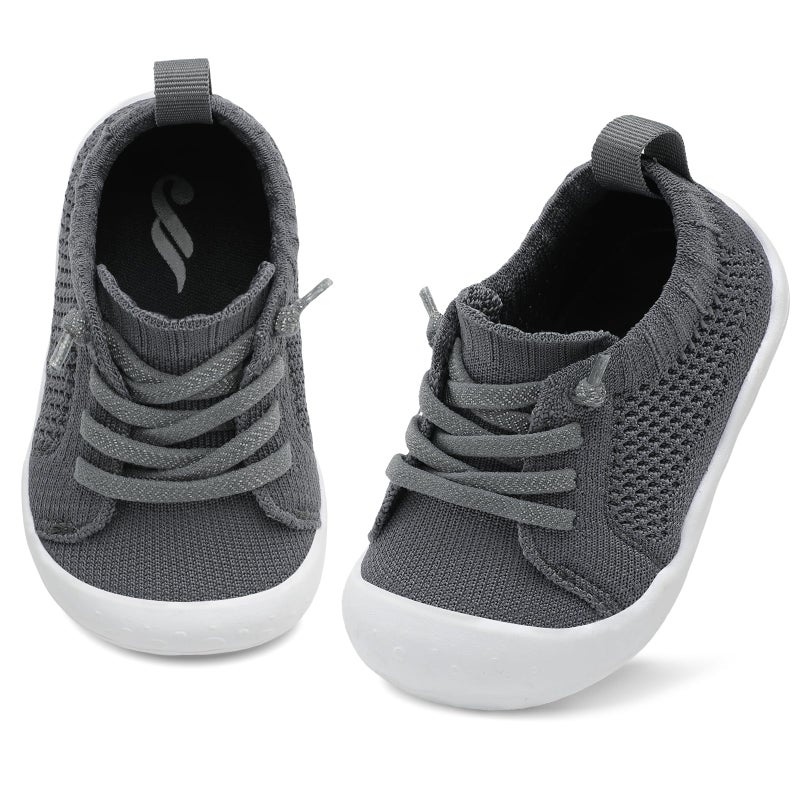JIASUQI Baby Shoes for Infant Boys Girls Walking Shoes Toddler Sneakers Socks for Toddler Grey 12-18 Months - Image 1