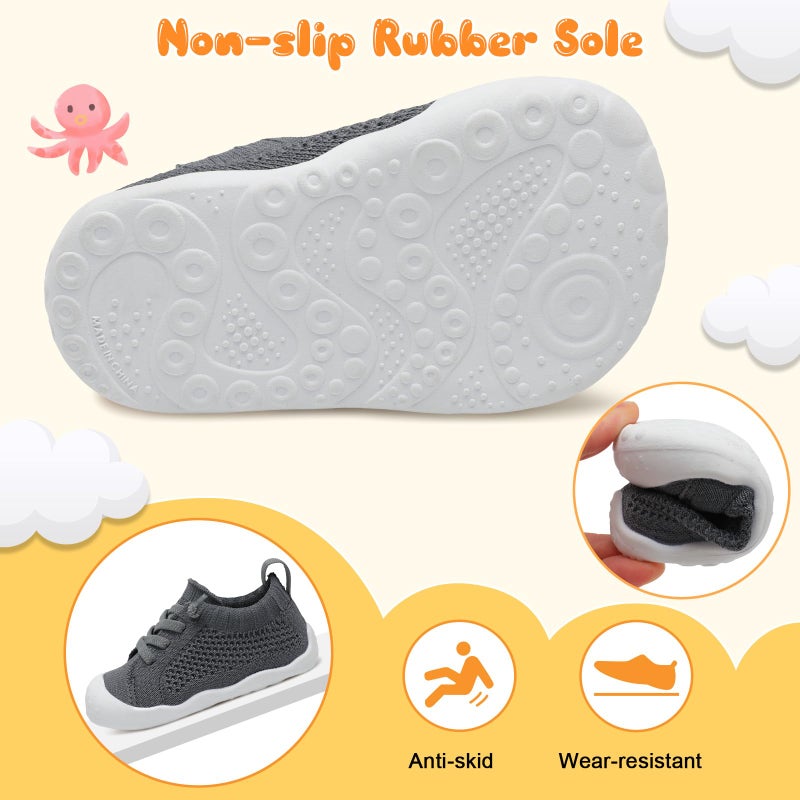 JIASUQI Baby Shoes for Infant Boys Girls Walking Shoes Toddler Sneakers Socks for Toddler Grey 12-18 Months - Image 5