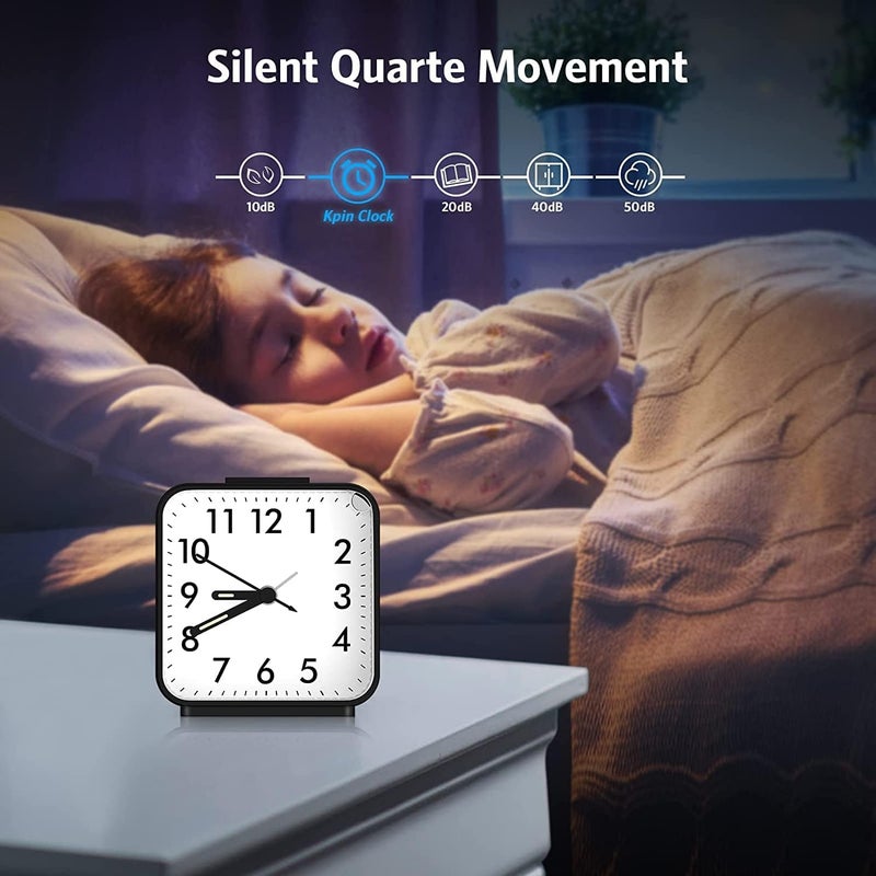 AMIR Analog Alarm Clock, Silent Non Ticking Small Clock, Travel Alarm Clock with Snooze & Light, Ascending Beep Sounds, Battery Operated Loud Alarm Clock for Bedroom, Bedside, Desk (Black) - Image 5