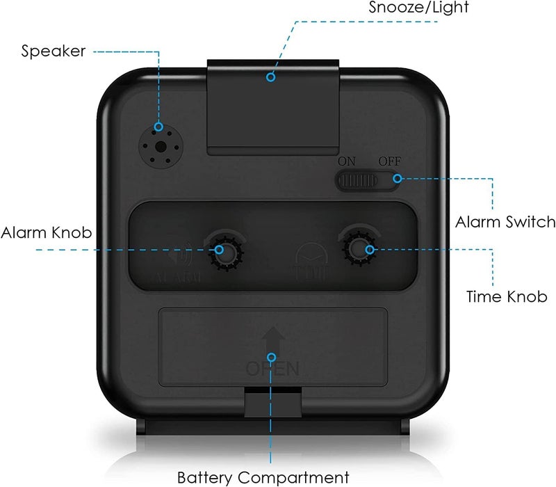 AMIR Analog Alarm Clock, Silent Non Ticking Small Clock, Travel Alarm Clock with Snooze & Light, Ascending Beep Sounds, Battery Operated Loud Alarm Clock for Bedroom, Bedside, Desk (Black) - Image 2