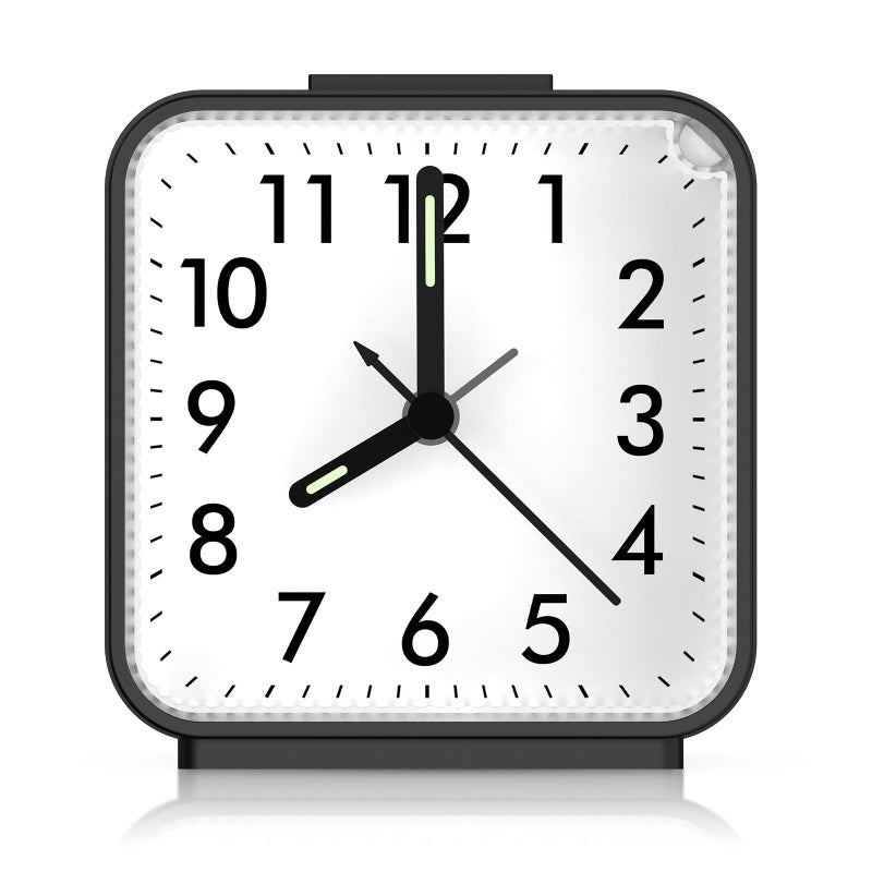 AMIR Analog Alarm Clock, Silent Non Ticking Small Clock, Travel Alarm Clock with Snooze & Light, Ascending Beep Sounds, Battery Operated Loud Alarm Clock for Bedroom, Bedside, Desk (Black) - Image 1