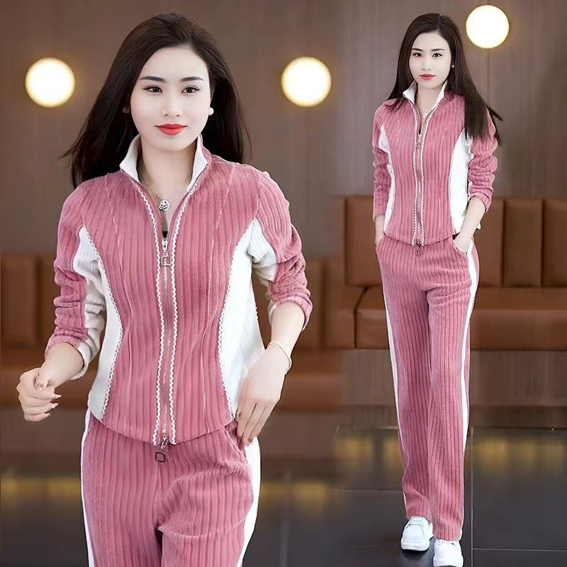 2024 Spring and Autumn Waist Western Style Sports Fashion suit Temperament Design Sense Vertical Collar Sweater Wide Leg Pants Two Cardigans - Image 5