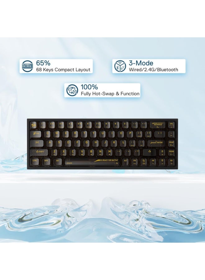 ريدراجون لوحة مفاتيح ألعاب RGB لاسلكية K631 كاستور برو 65% 3 أوضاع ، 68 مفتاح مضغوط ميكانيكي شفاف بالكامل مع مقبس PCB قابل للتبديل ، مفتاح لمسي - Image 2