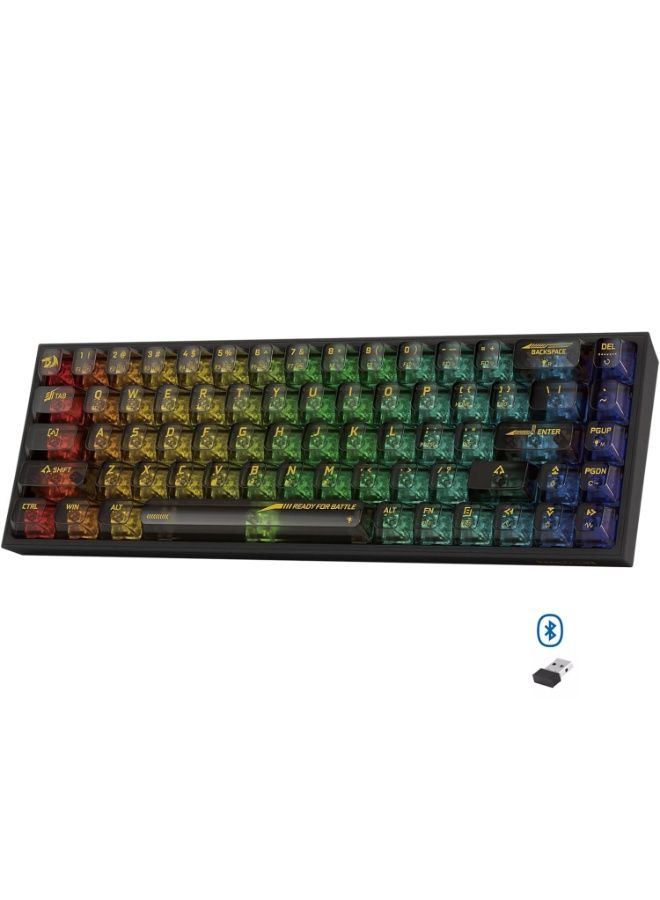 ريدراجون لوحة مفاتيح ألعاب RGB لاسلكية K631 كاستور برو 65% 3 أوضاع ، 68 مفتاح مضغوط ميكانيكي شفاف بالكامل مع مقبس PCB قابل للتبديل ، مفتاح لمسي - Image 1