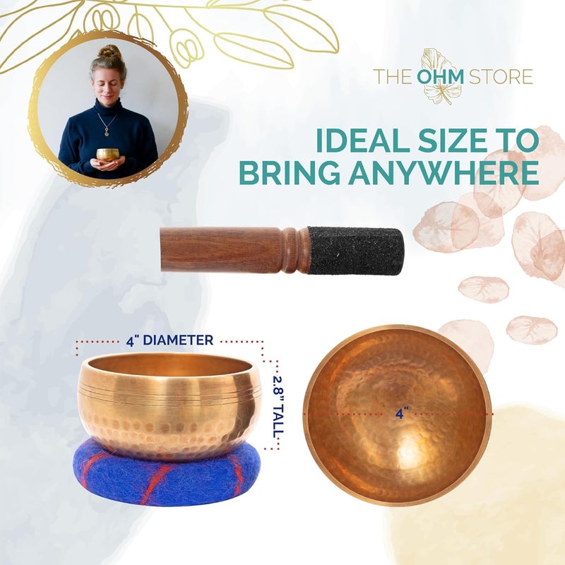 Ohm Handcrafted Tibetan Singing Bowl Set – 4" Sound Bowl for Meditation, Sound Healing & Yoga – Healing Instrument with Wooden Striker & Cushion – Authentic Hand-Hammered in Nepal - The Store - Image 2
