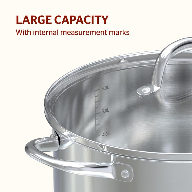 Sunhouse Stainless Steel Stock Pot - 7 Quart Heavy-Duty Induction Cooking Pot With Visible Lid For Pasta  Soup  Spaghetti - Nonstick Thick-Bottom Deep Stockpot For Canning  Boiling  And Simmering - Image 5