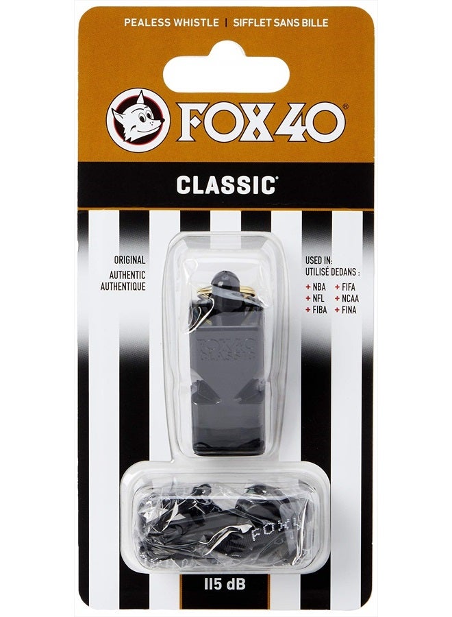 Fox 40 Classic Official Whistle with Break Away Lanyard (Black) - Image 1