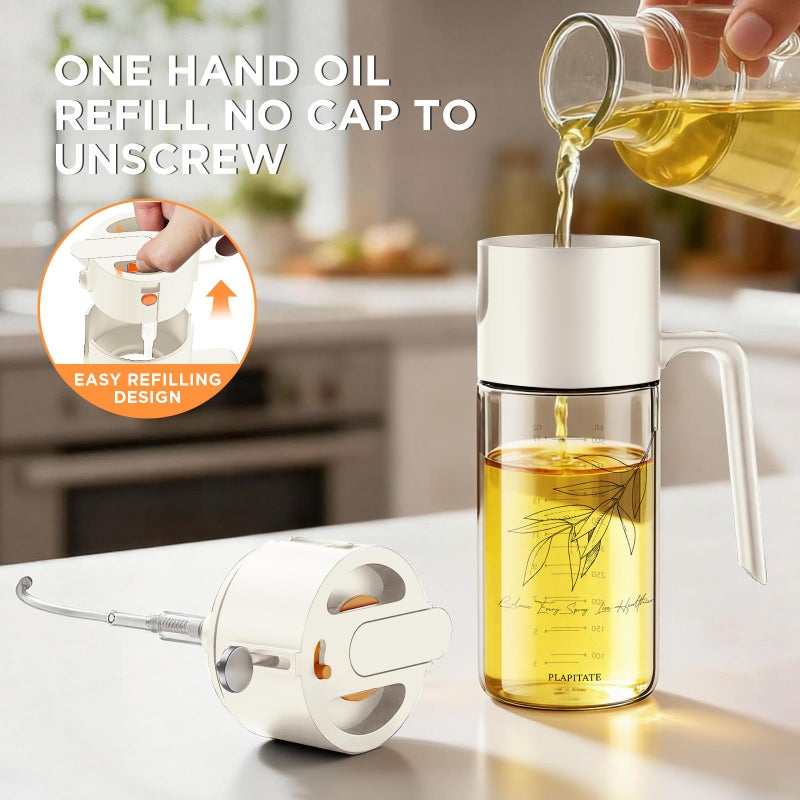 PLAPITATE 17oz/500ml Premium Olive Oil Sprayer for Cooking, 2 in 1 Glass Olive Oil Dispenser Bottle for Kitchen Gadgets, Spray Bottle with Portion Control for Salad, Frying, BBQ (White) - Image 5