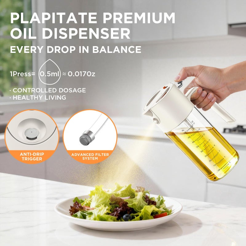 PLAPITATE 17oz/500ml Premium Olive Oil Sprayer for Cooking, 2 in 1 Glass Olive Oil Dispenser Bottle for Kitchen Gadgets, Spray Bottle with Portion Control for Salad, Frying, BBQ (White) - Image 2