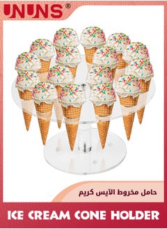 UNUNS Ice Cream Cone Holder,16 Holes Food Stand,Acrylic Waffle Cone Display Stand,Hand Roll Sushi Popcorn stand Rack For Kids Party Birthday Wedding Decoration,Clear  - Image 1