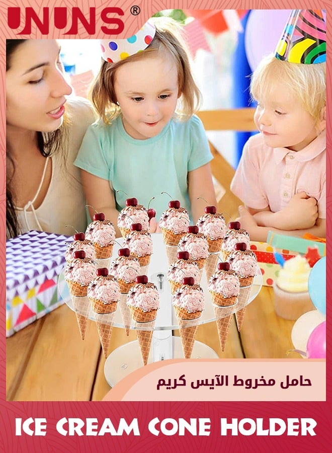 UNUNS Ice Cream Cone Holder,16 Holes Food Stand,Acrylic Waffle Cone Display Stand,Hand Roll Sushi Popcorn stand Rack For Kids Party Birthday Wedding Decoration,Clear - Image 2