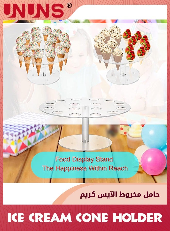 UNUNS Ice Cream Cone Holder,16 Holes Food Stand,Acrylic Waffle Cone Display Stand,Hand Roll Sushi Popcorn stand Rack For Kids Party Birthday Wedding Decoration,Clear - Image 4