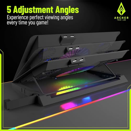 Archer Tech Lab Cooling Pad Stand for Gaming Laptop with RGB Lighting, 5 Turbo Cooler Fans, 5 Adjustable Angles, Aluminum Metal Grid, Phone Holder, Supports upto 17" Laptop for Gaming Work(Squall 200) - Image 3