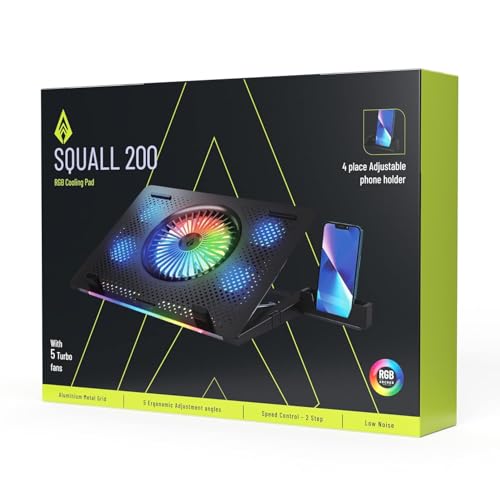 Archer Tech Lab Cooling Pad Stand for Gaming Laptop with RGB Lighting, 5 Turbo Cooler Fans, 5 Adjustable Angles, Aluminum Metal Grid, Phone Holder, Supports upto 17" Laptop for Gaming Work(Squall 200) - Image 5