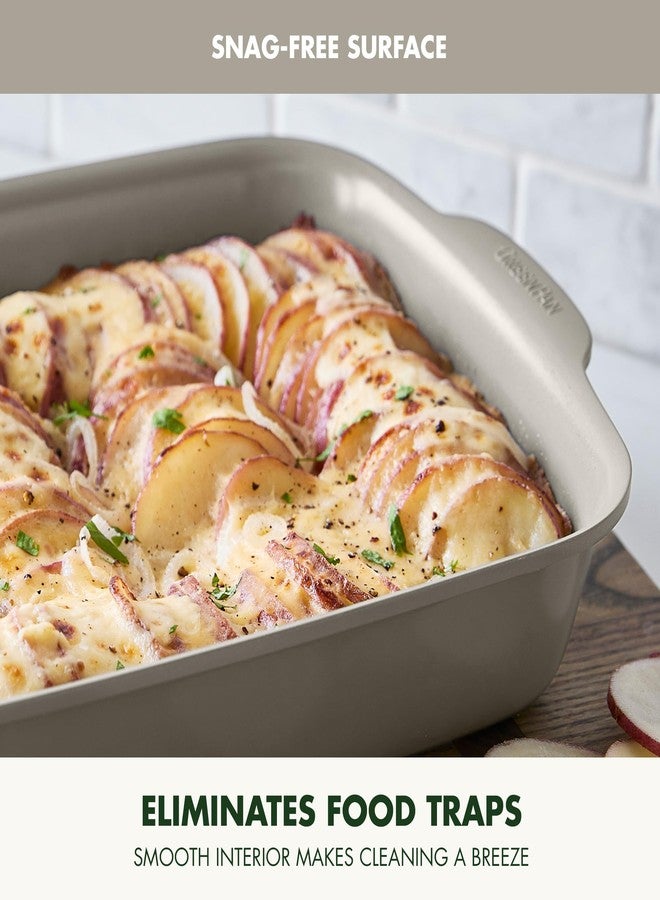 GreenPan Premiere Ovenware Healthy Ceramic Nonstick 13" x 9" Rectangular Baking Pan, PFAS-Free, Warp-Free Bakeware, Durable Quick Heating, Oven & Broiler Safe to 600F, Dishwasher Safe, Taupe - Image 3