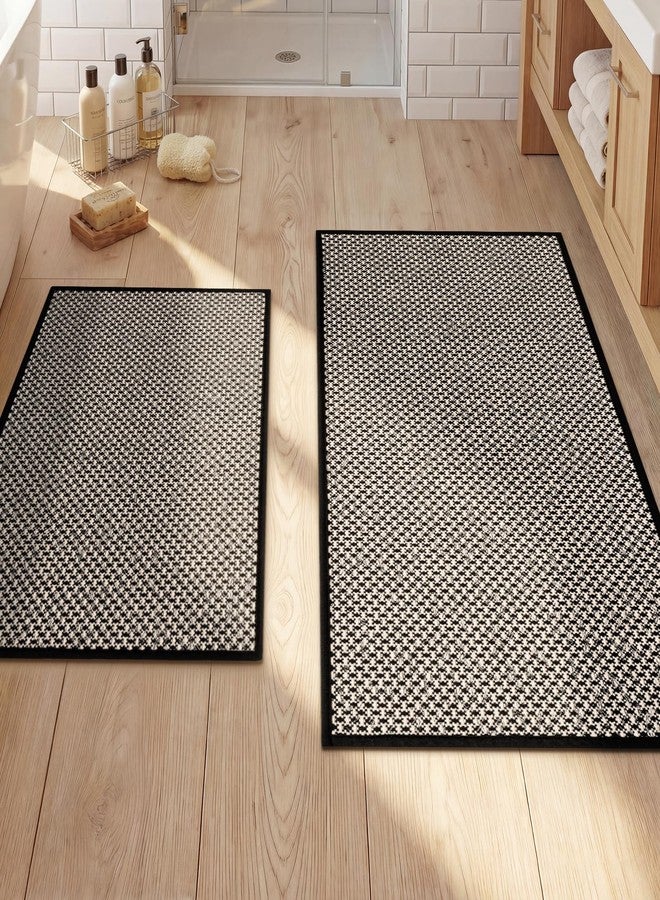 YIHOUSE Thin Bath Mat Black Bathroom Rugs Sets 2 Pieces, Non Slip Absorbent Mats Quick Dry, Woven Rugs Washable, Tapetes para Baño for Bathroom Toliet,Bathtub(17"x24"+17"x32") - Image 1