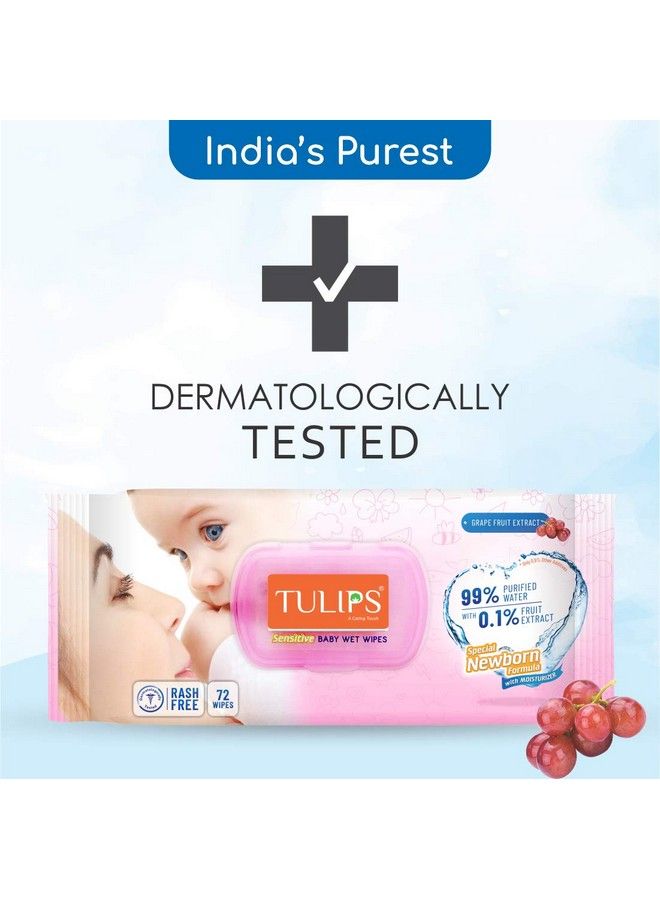 Tulips Sensitive Baby Wet Wipes Lid Pack (72 Wipes X 4 Pack) For Gentle Cleaning;Moisturizing Rash Free 99% Purified Water With Grapefruit Extracts - Image 4