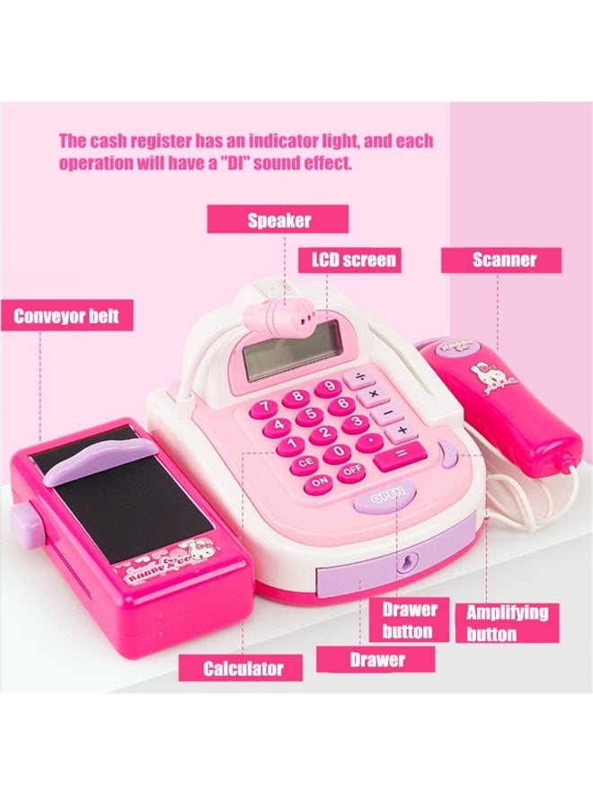Smart Cash Register Toy, Multi-Function Simulated Cash Register Toy Role Play, Electric Cash Register with Scanning and Weighing Functions, With Light And Music, Suitable For Educational Toy for Boys  Girls Gifts Toddlers (Pink) - Image 4