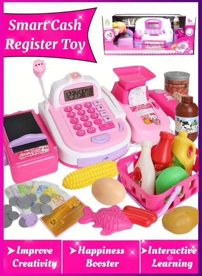 Smart Cash Register Toy, Multi-Function Simulated Cash Register Toy Role Play, Electric Cash Register with Scanning and Weighing Functions, With Light And Music, Suitable For Educational Toy for Boys  Girls Gifts Toddlers (Pink) - Image 1