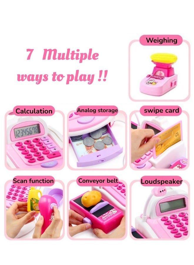 Smart Cash Register Toy, Multi-Function Simulated Cash Register Toy Role Play, Electric Cash Register with Scanning and Weighing Functions, With Light And Music, Suitable For Educational Toy for Boys  Girls Gifts Toddlers (Pink) - Image 3