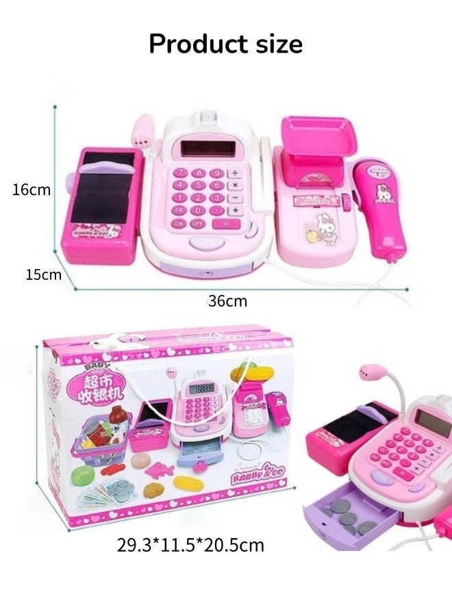 Smart Cash Register Toy, Multi-Function Simulated Cash Register Toy Role Play, Electric Cash Register with Scanning and Weighing Functions, With Light And Music, Suitable For Educational Toy for Boys  Girls Gifts Toddlers (Pink) - Image 2