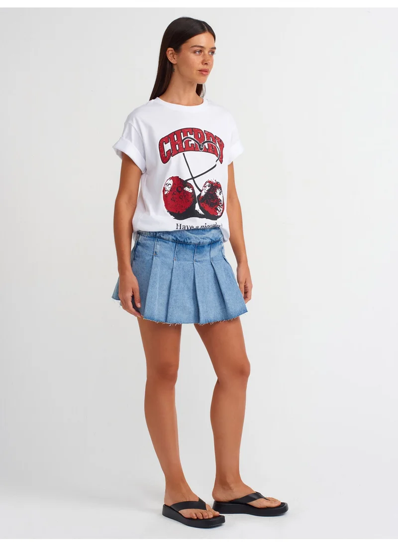 ديلفين 71672 Side Zipper Pleated Denim Shorts Skirt-Blue