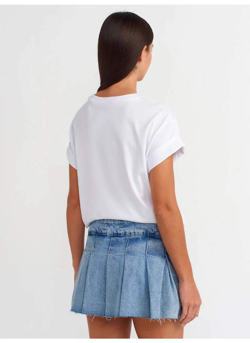 ديلفين 71672 Side Zipper Pleated Denim Shorts Skirt-Blue